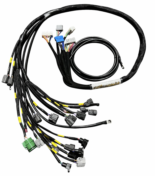 JackSpania Racing B D H F Series Tucked Engine Sub Chassis Harness for OBD1 engine systems, shown in the image.