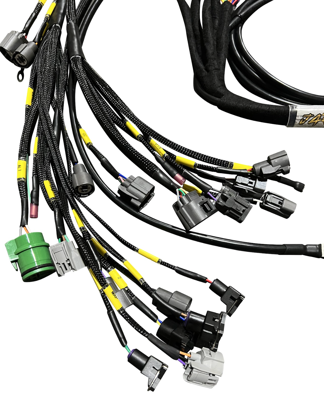 JackSpania Racing B D H F Series Tucked Engine Sub Chassis Harness for OBD1 engine systems, shown in the product image.