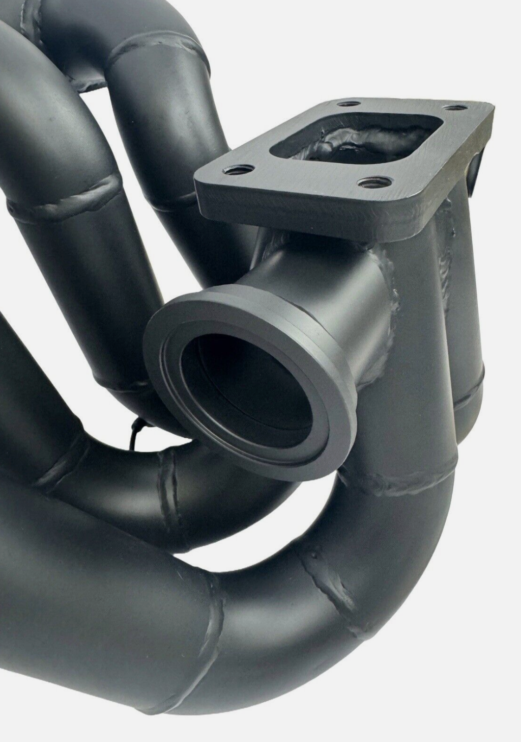 Jack Spania Racing B Series turbo kit ceramic coated top mount manifold up pipe with 44mm T3 flange and 6262 or 3582 turbo outlet.