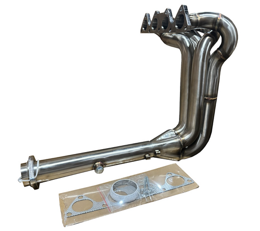 JackSpania Racing B Series 4-1 narrow exhaust header for B16, B18, B20 engines, showcasing polished stainless steel construction.