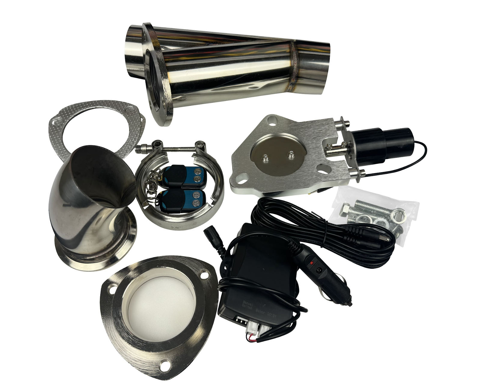 JackSpania Racing electric exhaust catback downpipe cutout with remote control, 63mm and 76mm E-Cut Out Valve system for performance vehicles
