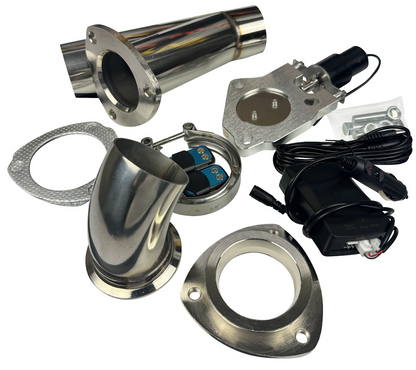 JackSpania Racing electric exhaust catback downpipe cutout system with remote control, 63mm and 76mm valve kit for performance vehicles.