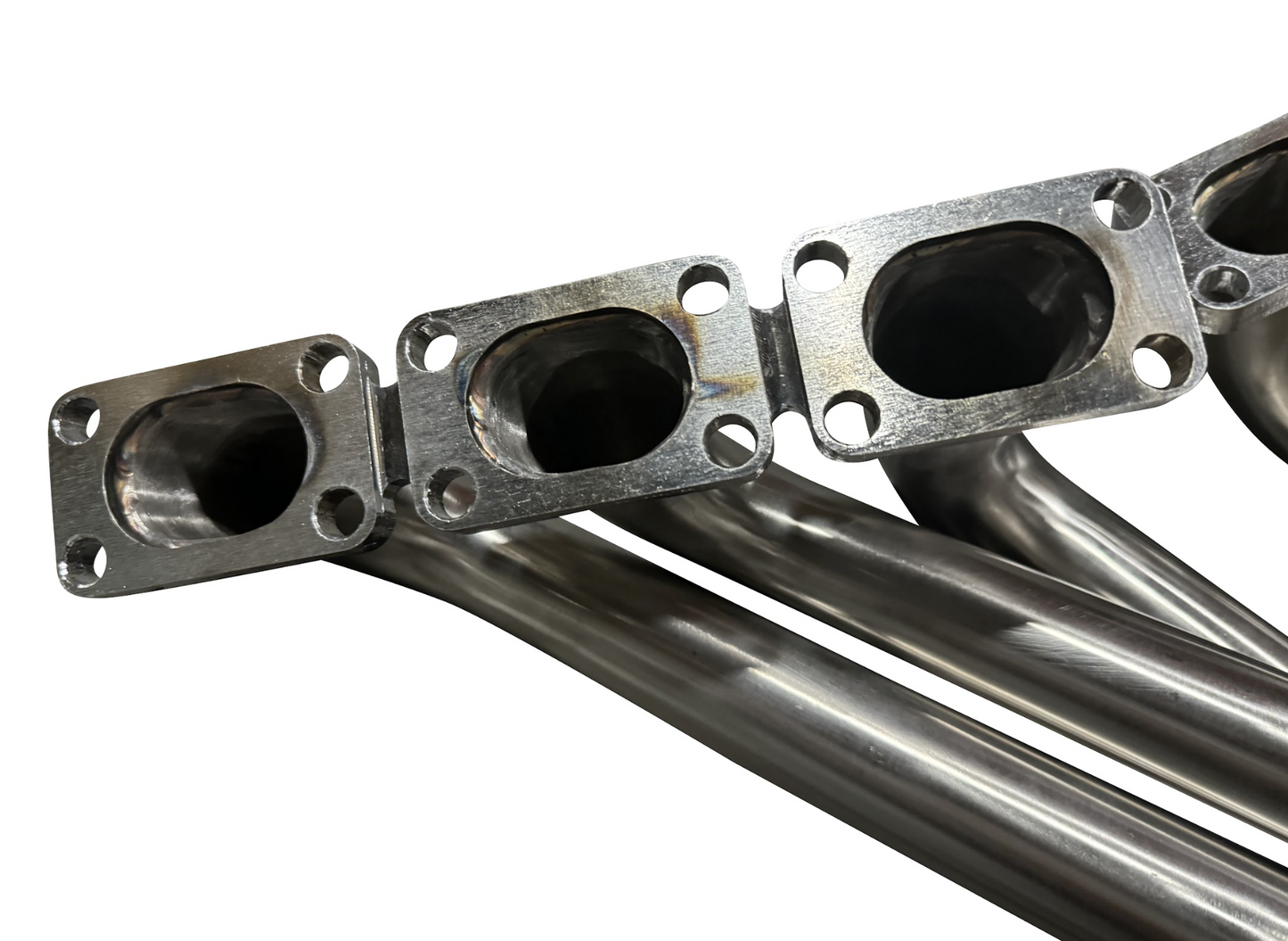 BMW E39 E46 Z3 headers for M54 engine by JackSpania Racing, showing exhaust manifold components for 325i, 330i, and 525i models.
