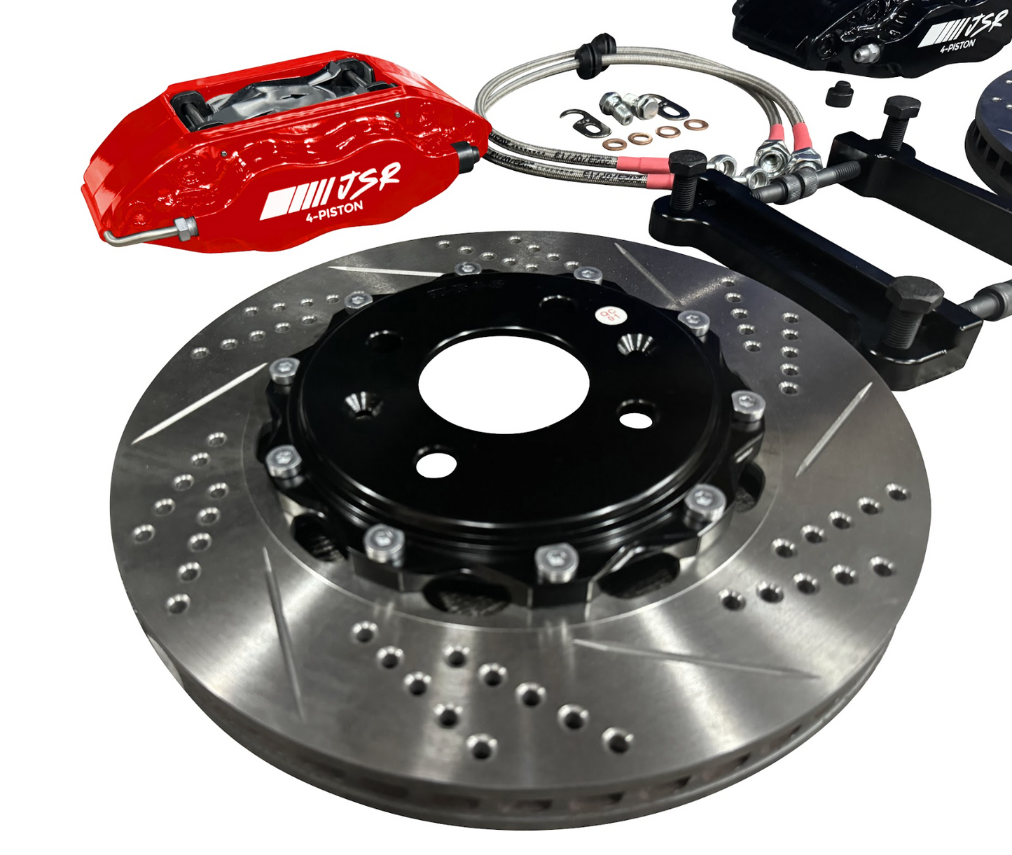 JackSpania Racing JSR Street Series Big Brake Kit with drilled slotted 9.5" front rotors and calipers for 92-00 Honda Civic.