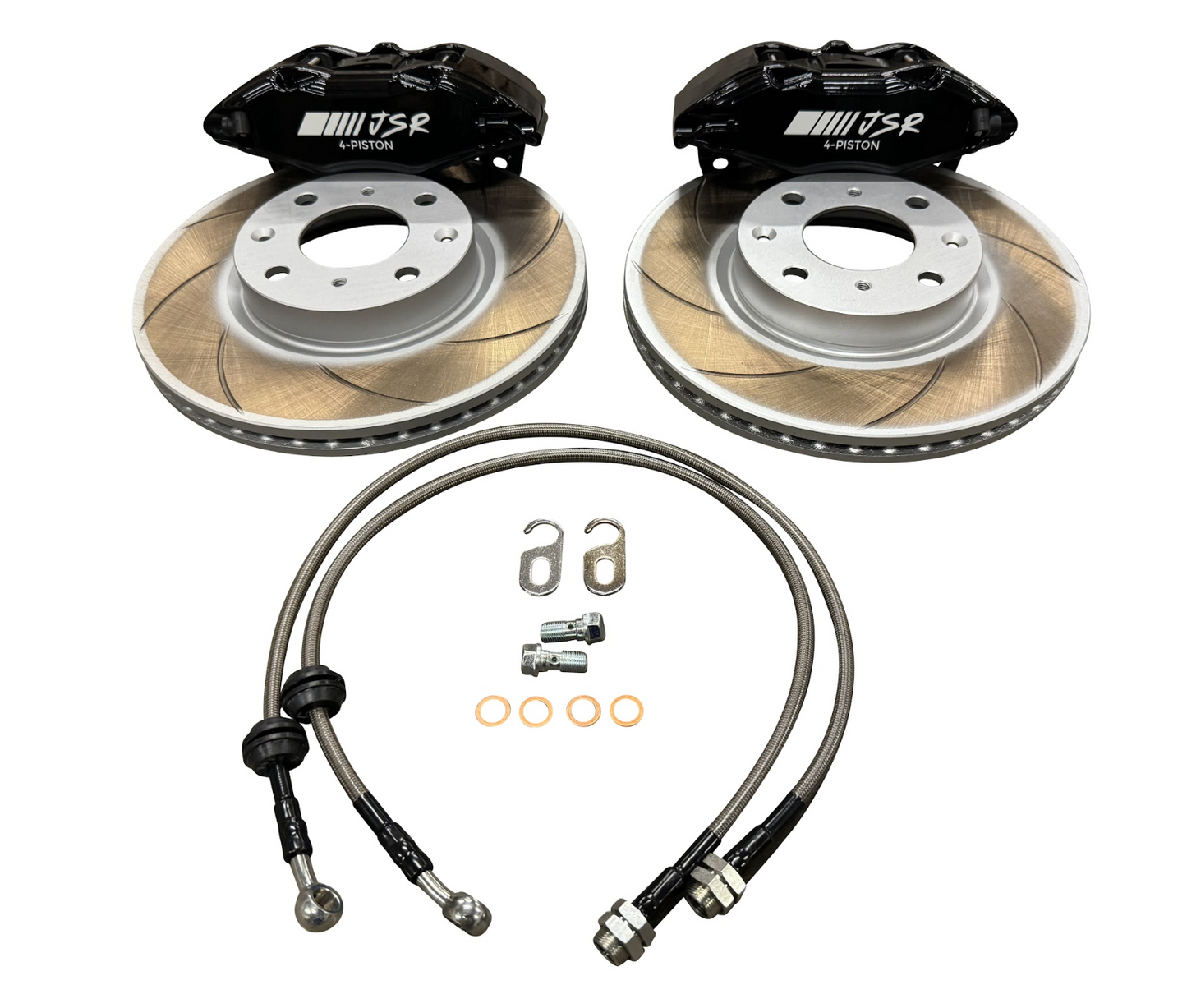 JackSpania Racing JSR Tuner Series big brake kit with 10.3-inch drilled and slotted front rotors, calipers for Honda Acura vehicles.