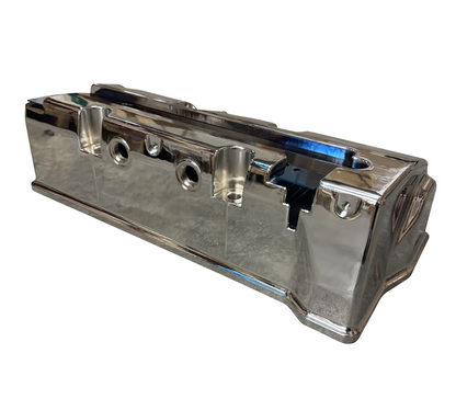 Cast aluminum K Series vented valve cover baffle for Honda Acura K20 K24 engines, by Jack Spania Racing, with AN10 fittings.
