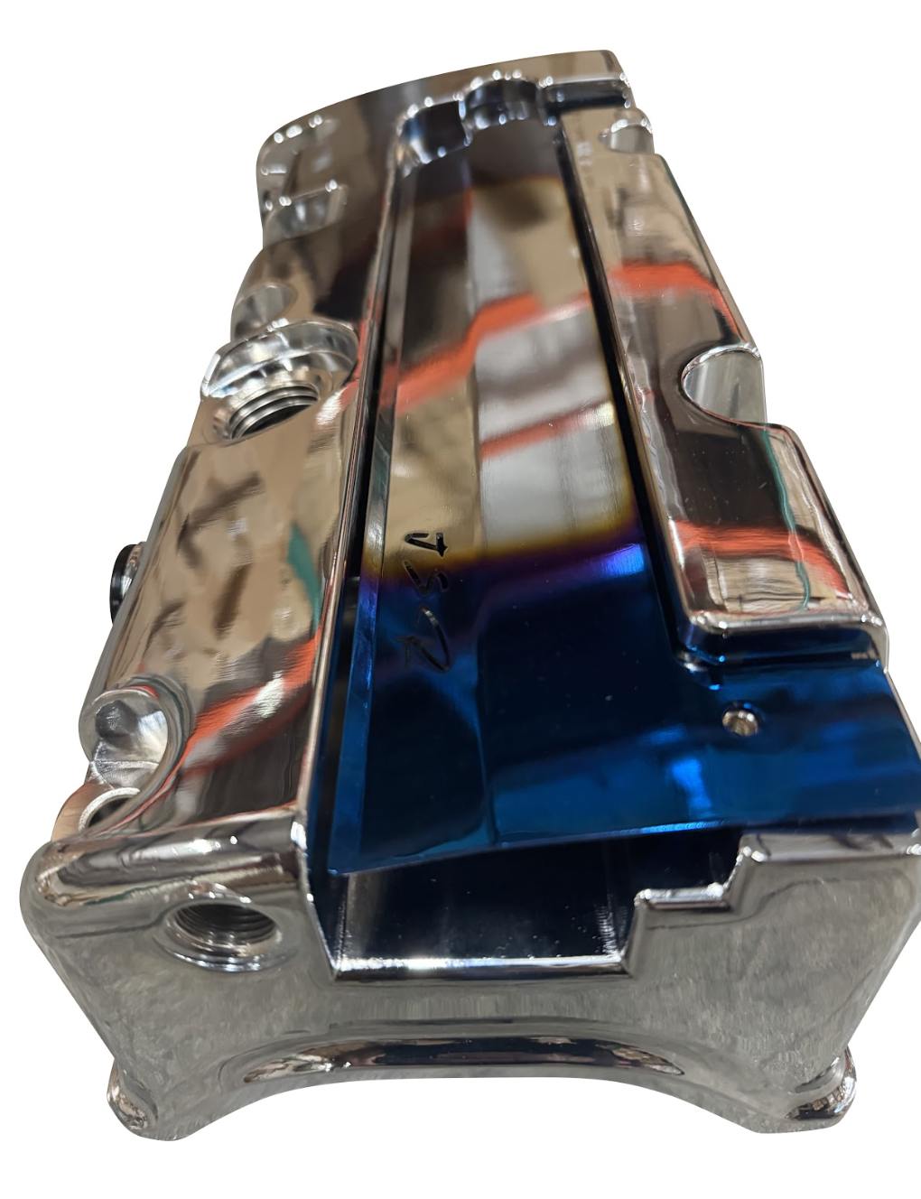 Cast aluminum K Series vented valve cover baffle with AN10 fitting, designed for Honda Acura K20 and K24 engines by Jack Spania Racing.