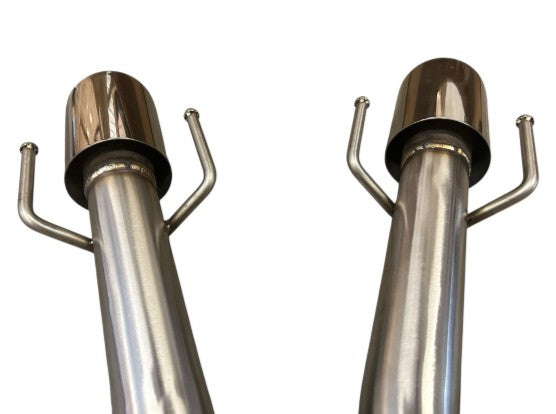 Dual tip axle back exhaust muffler for Lexus IS300, IS350, and IS200T 2017-2020 by JackSpania Racing, made of steel.