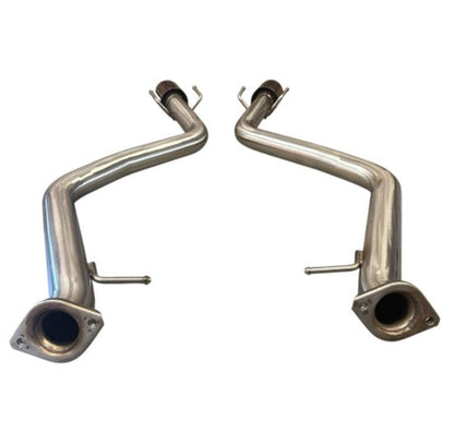 Dual tip axle back exhaust muffler for Lexus IS300, IS350, and IS200T by JackSpania Racing, made of steel, shown in the image.