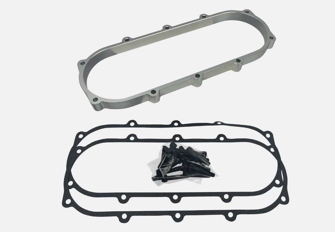 JackSpania Racing billet 0.5L plenum spacer plate for Skunk2 Ultra Street intake manifold on engine parts.