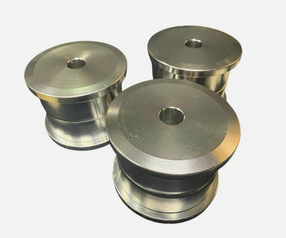 Set of six JackSpania Racing solid billet motor engine mount inserts for Honda Civic and CRV suspension upgrades.