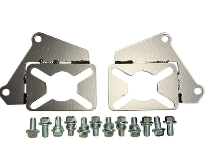 Steel rear disc conversion bracket kit for Honda Civic EG and EK models by JackSpania Racing, shown installed in interior view.