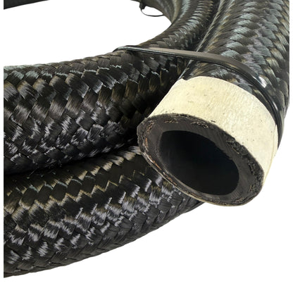 5-foot 16AN nylon braided hose by JackSpania Racing, showing durable, flexible hydraulic or fuel line with braided exterior.