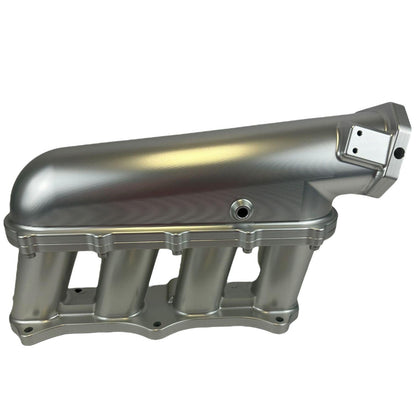 JackSpania Racing K Series Billet Intake Manifold for K20, K24, and K Swap engines on an engine with a 72mm throttle body.