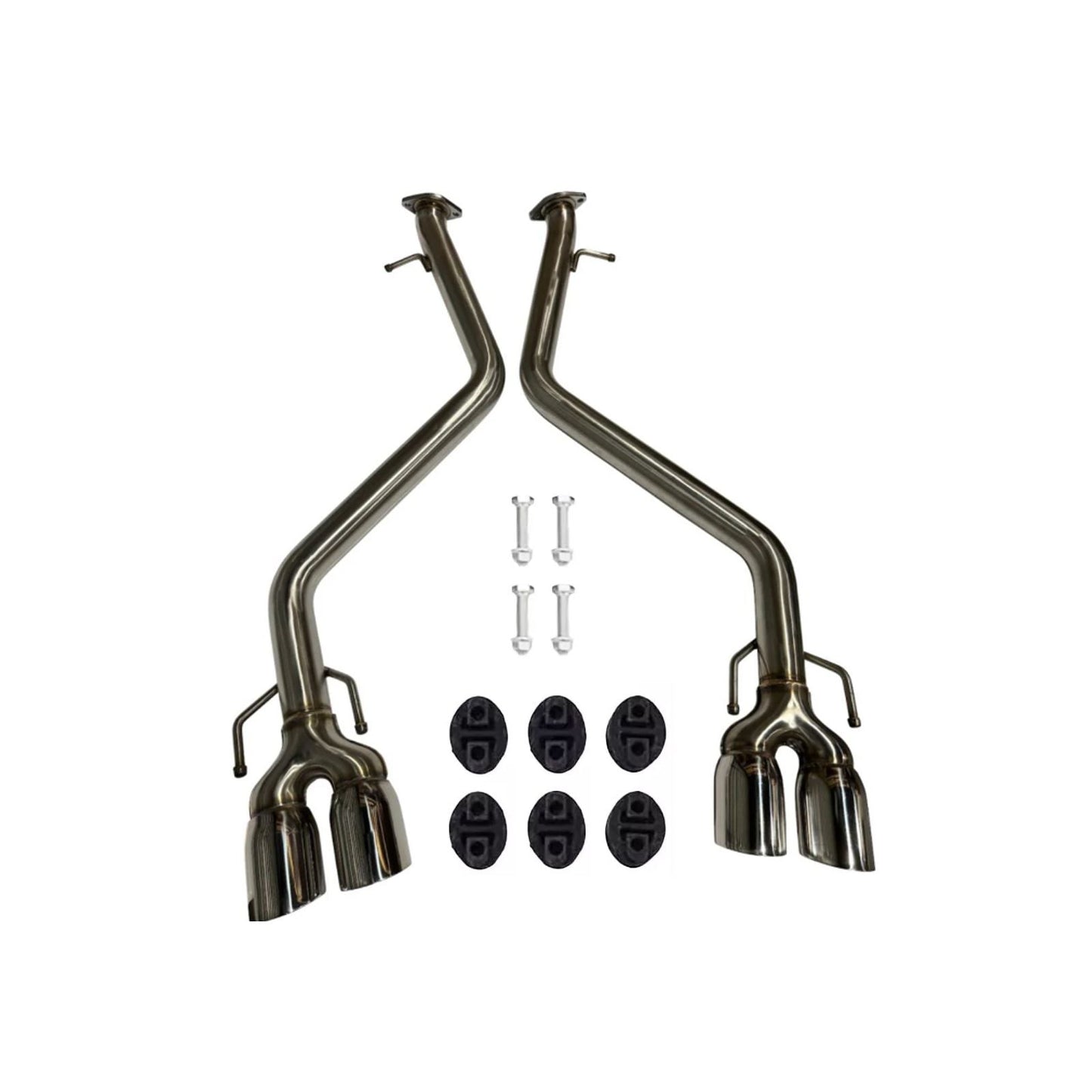 Quad tip axle back delete exhaust muffler for Lexus IS300, IS350, RC200t, RC300, RC350 by JackSpania Racing, showing polished chrome tips.
