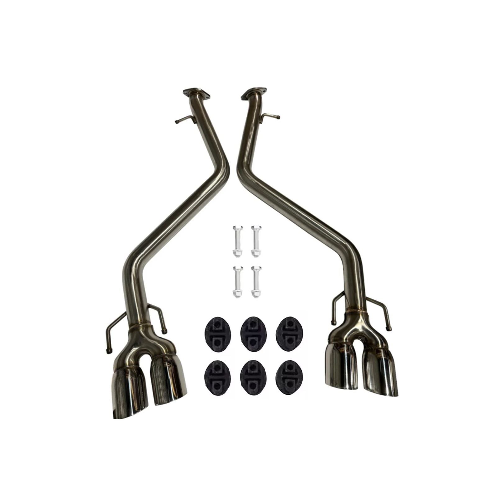 Quad tip axle back delete exhaust muffler for Lexus IS300, IS350, RC200t, RC300, RC350 by JackSpania Racing, showing polished chrome tips.