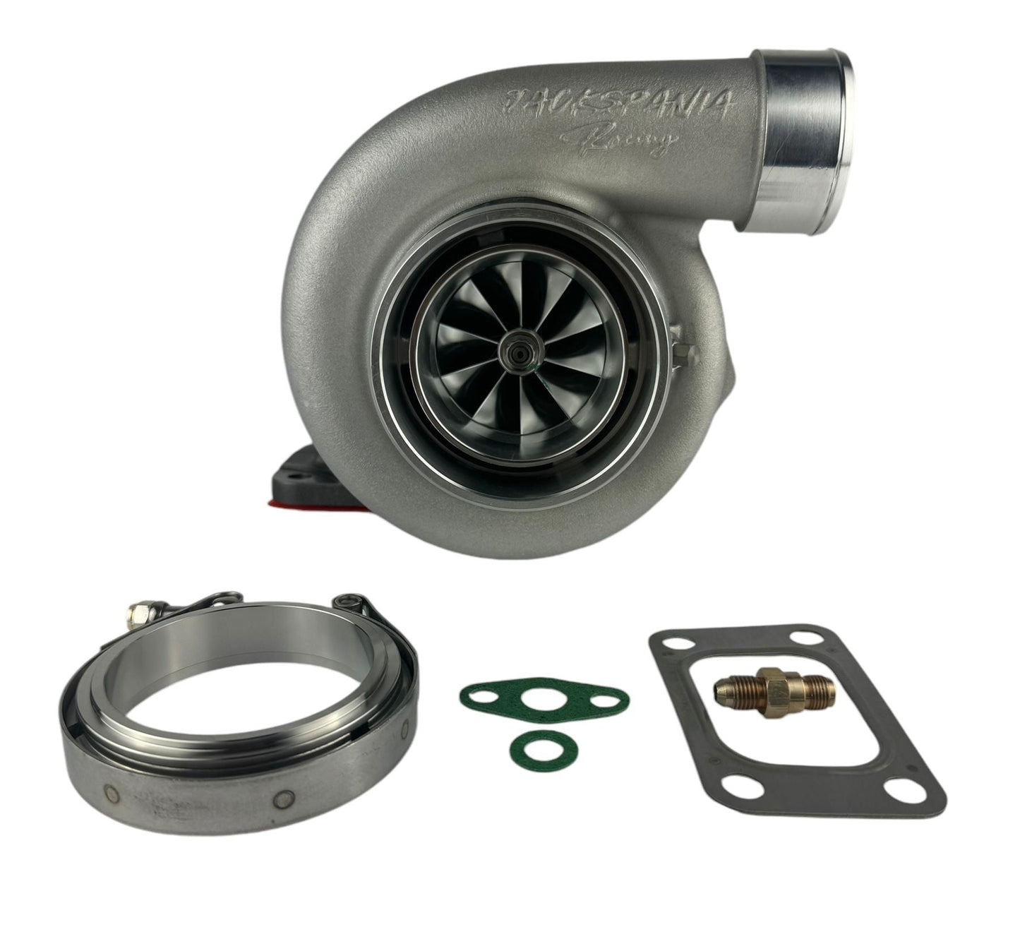 GT35 GTX3582 billet wheel turbo with V-band turbine housing, anti-surge design, for T3/T4 engines by Jack Spania Racing.