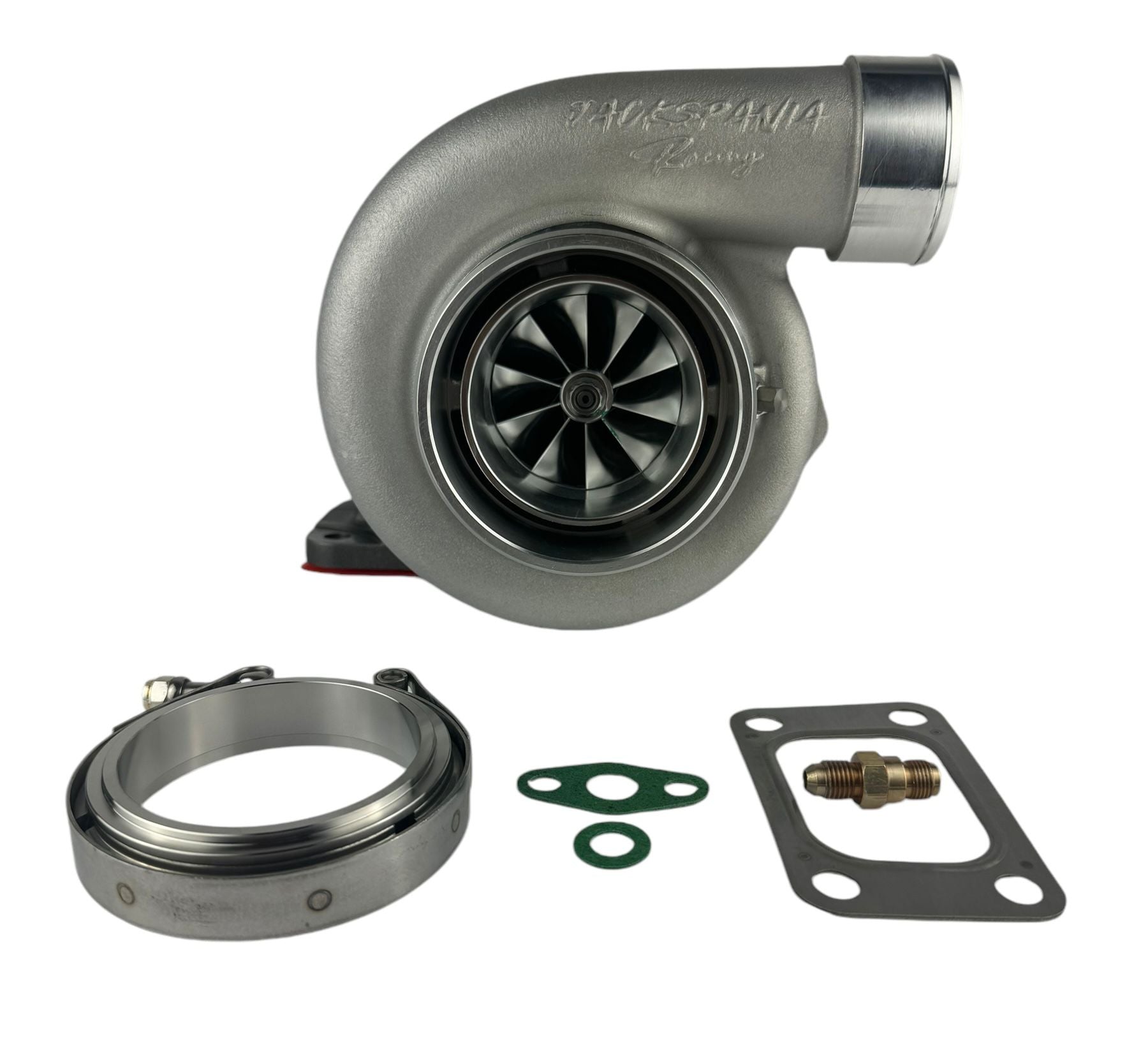 GT35 GTX3582 billet wheel turbo with V-band turbine housing, anti-surge design, for T3/T4 engines by Jack Spania Racing.