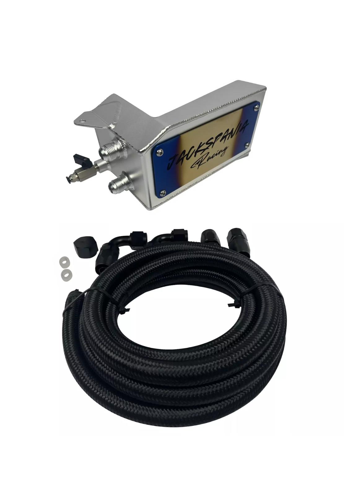JackSpania Racing K Series K Swap Tucked Oil Catch Can installed in a Honda Civic EG or Acura Integra K20 K24 engine bay