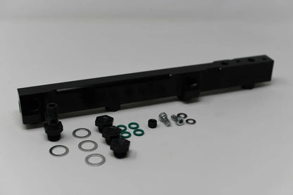 Jack Spania Racing H F Series high flow fuel rail for Honda Prelude H22 H23 and Accord F22 engine, show surface and mounting points.