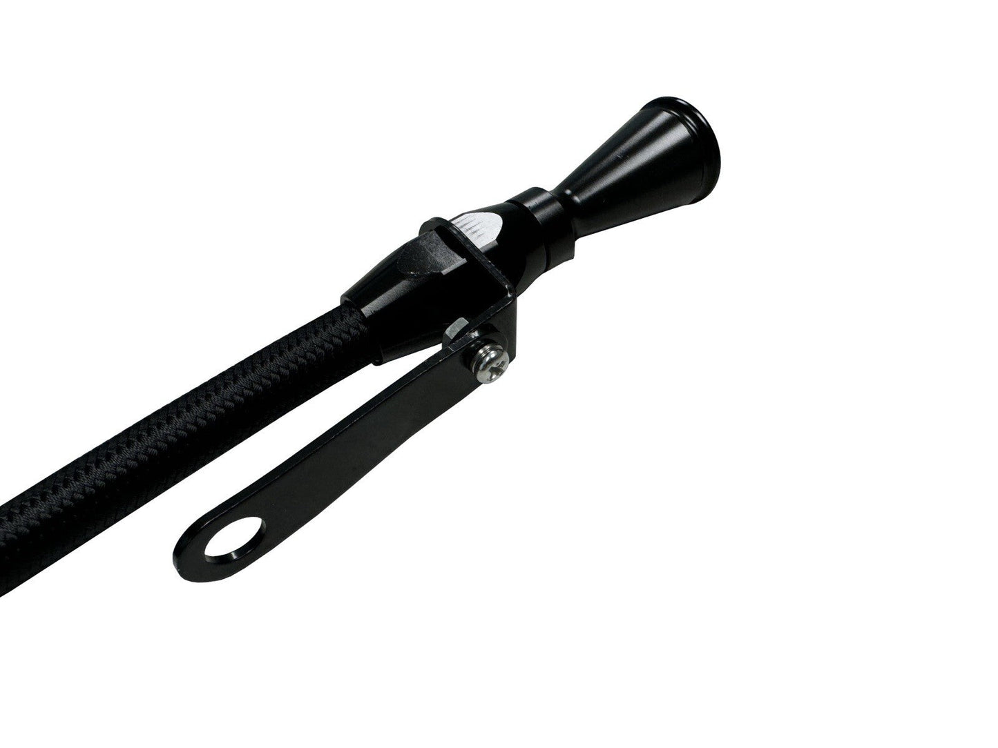 Steel braided oil dipstick for JZ engines, aluminum construction, designed for 1JZ and 2JZ Supra engine swaps by JackSpania Racing