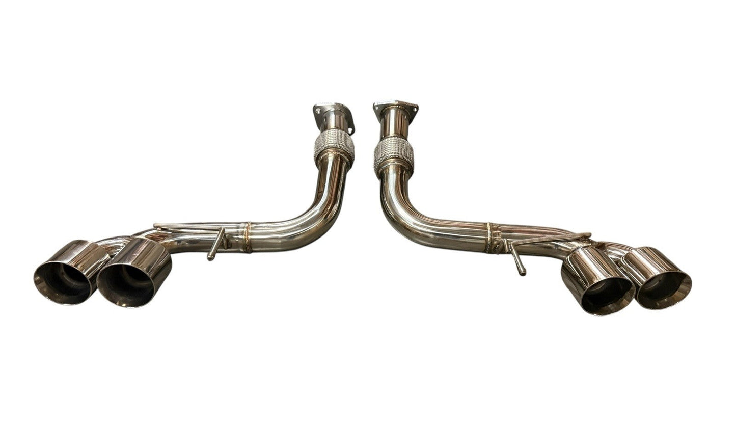JackSpania Racing axle back exhaust for Chevrolet Corvette C8 2020+ 6.2L V8, showing the 3-inch muffler pipe and exhaust tips.