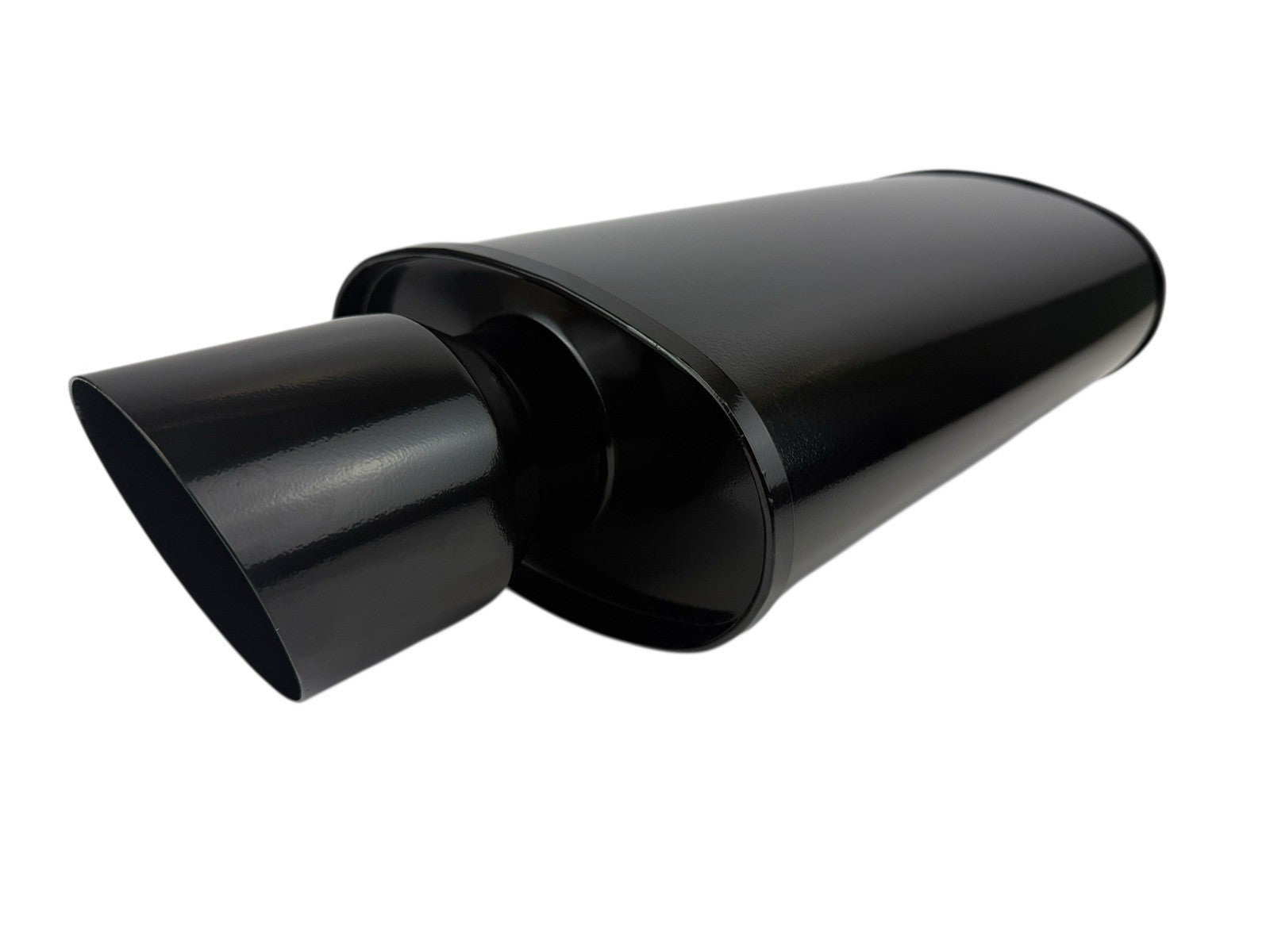 Black JackSpania Racing single wall universal short tip exhaust muffler with 3-inch inlet and 3.5-inch outlet for car exhaust systems.