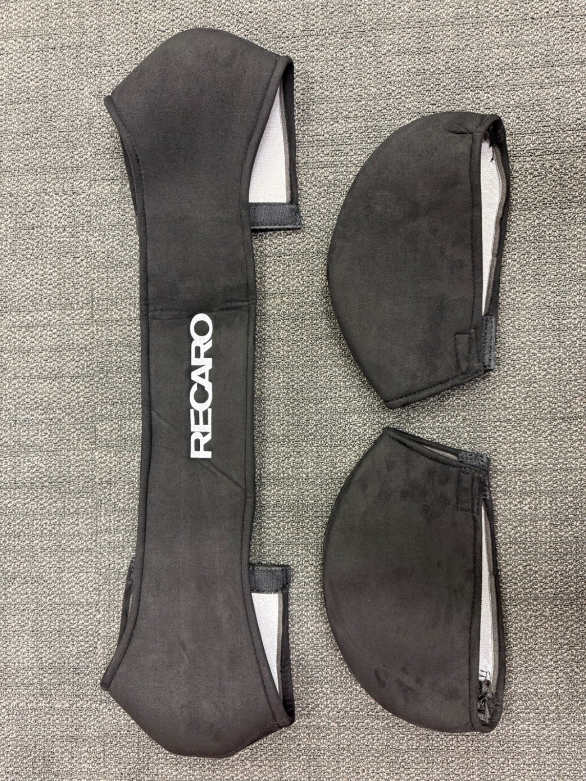 JackSpania Racing suede seat protector set for Recaro SR3 SR4 semi-bucket seats, showing two protective covers with stitching details.