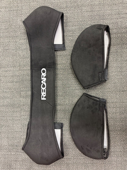 JackSpania Racing suede seat protector set for Recaro SR3 SR4 semi-bucket seats, showing two protective covers with stitching details.