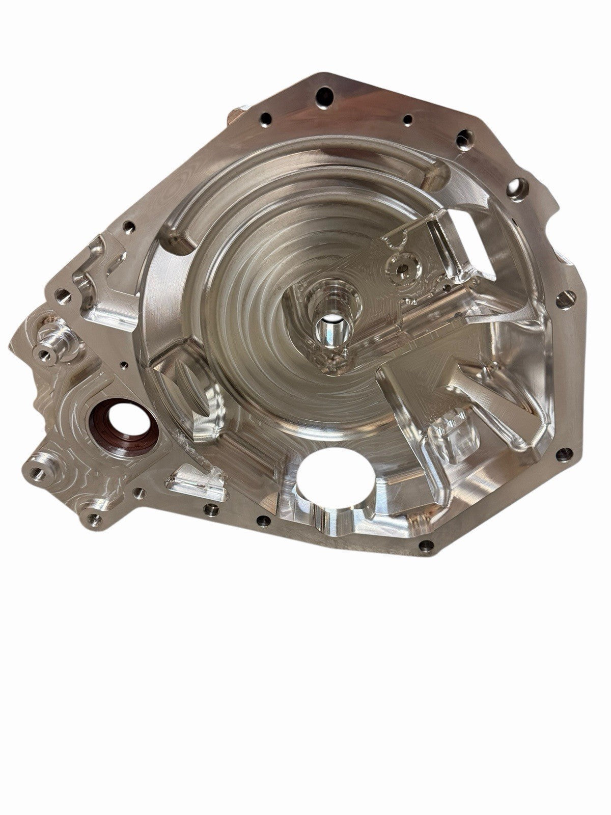 JackSpania Racing B K Series FWD billet CNC front bellhousing transmission case for FWD vehicles, showcasing precise machining details.
