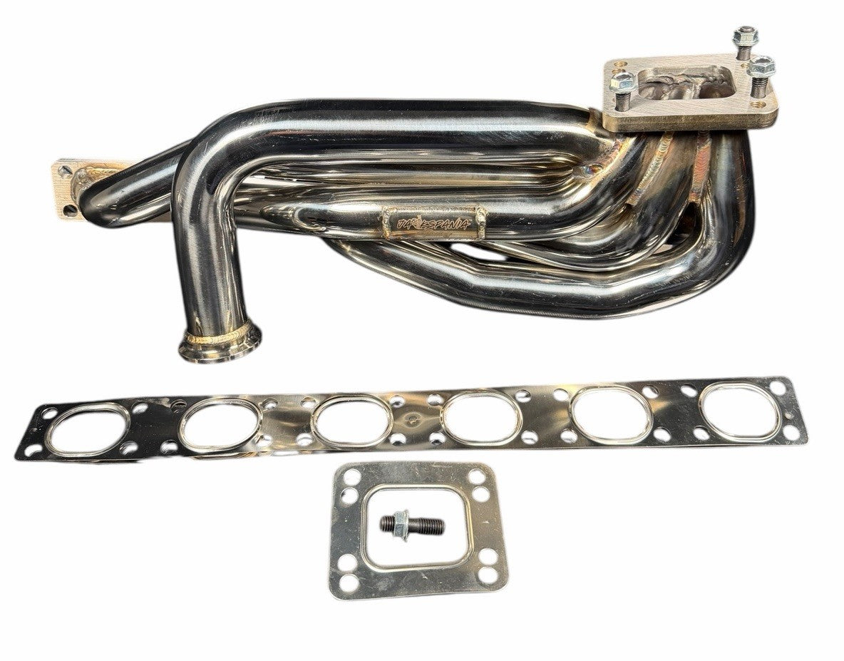 BMW E46 E36 E39 tubular turbo manifold by JackSpania Racing with T3 T4 flange and 44mm wastegate opening, exhaust performance part