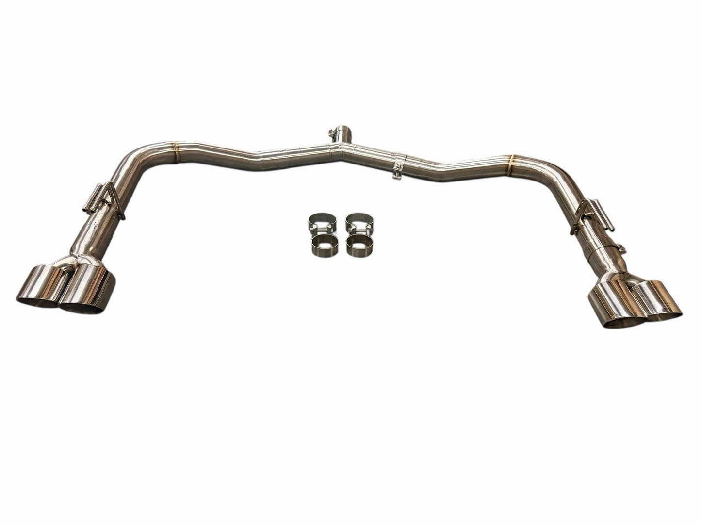 Stainless axle back muffler removal kit for 2021-2025 Kia K5 GT Turbo sedan, features exhaust parts from JackSpania Racing.