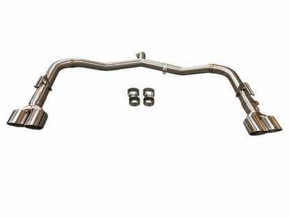 Stainless axle back muffler removal kit for 2021-2025 Kia K5 GT Turbo sedan, features exhaust parts from JackSpania Racing.