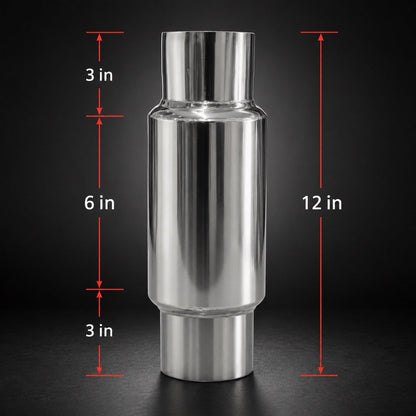 JackSpania Racing 2.5" and 3" inlet outlet mini muffler exhaust resonator made of steel for performance vehicle exhaust systems.