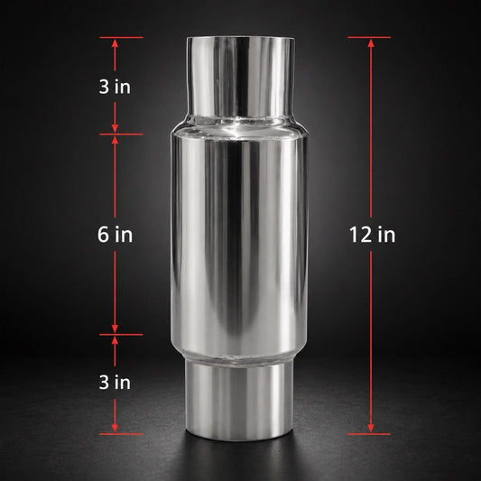 JackSpania Racing 2.5" and 3" inlet outlet mini muffler exhaust resonator made of steel for performance vehicle exhaust systems.