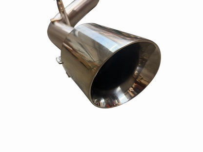 JackSpania Racing 3-inch dual cat back exhaust muffler system for 2016-2023 Infiniti Q50 and Q60 3.0T RWD, showing polished metal pipes