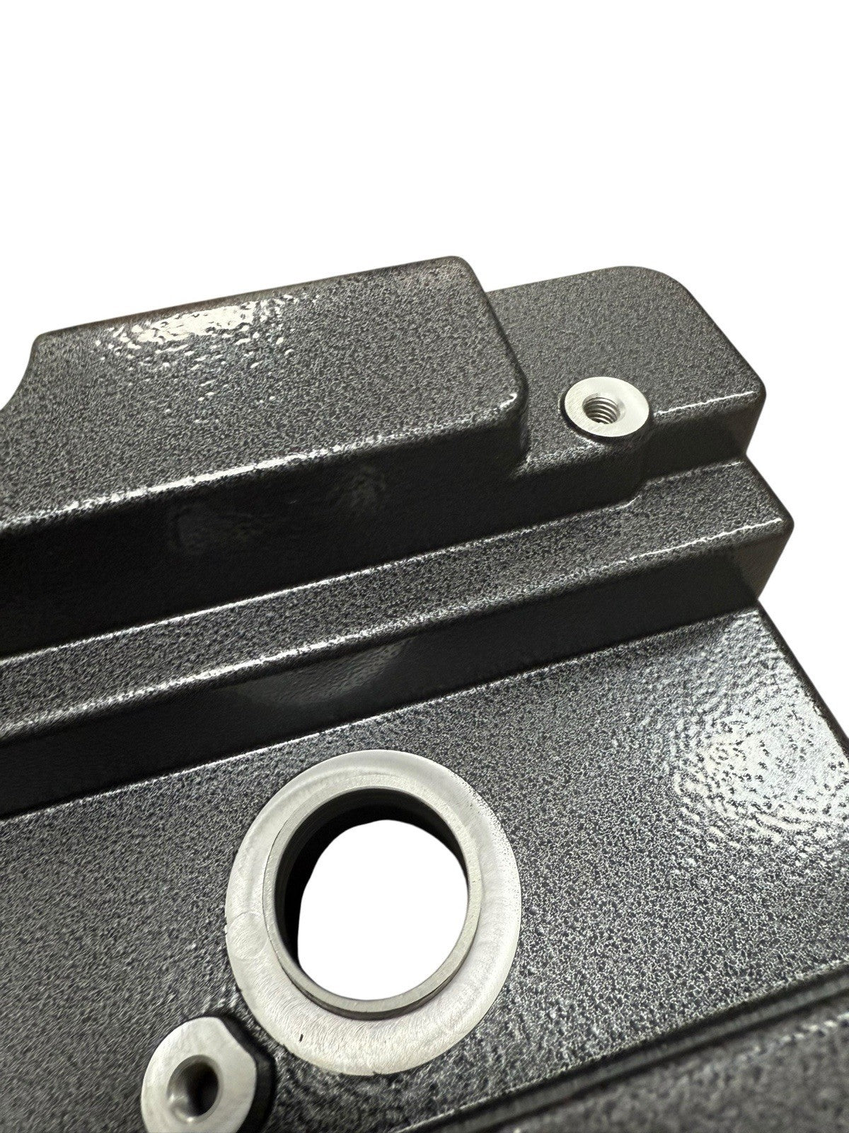 Cast aluminum K Series vented valve cover baffle for Honda Acura K20 K24 engines, with AN10 fitting, by Jack Spania Racing.