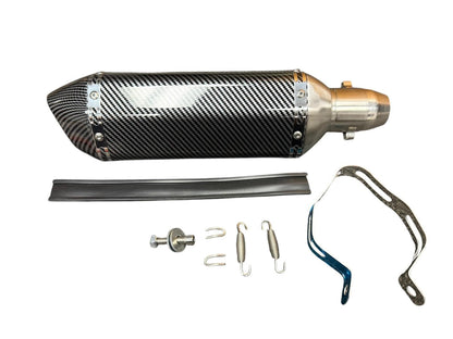 JackSpania Racing slip-on 51mm motorcycle exhaust muffler pipe with DB killer silencer, showing the chrome finish and mounting details.