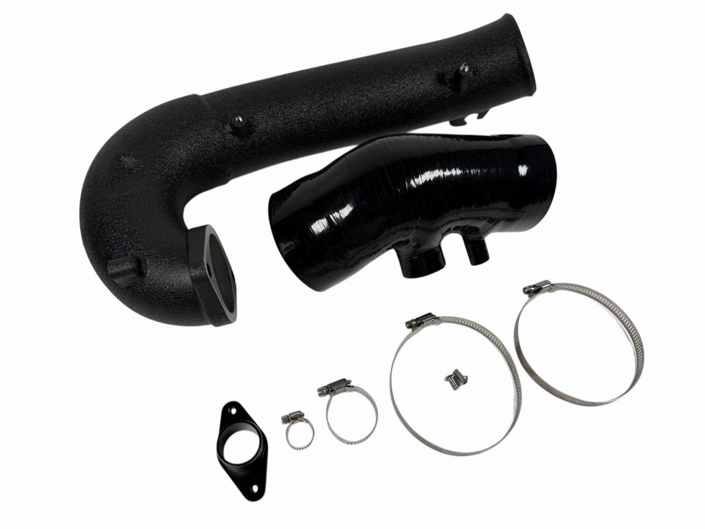 Honda Civic Type R FK8 turbo inlet pipe upgrade kit by JackSpania Racing, showing the polished metal engine part with inlet connections.