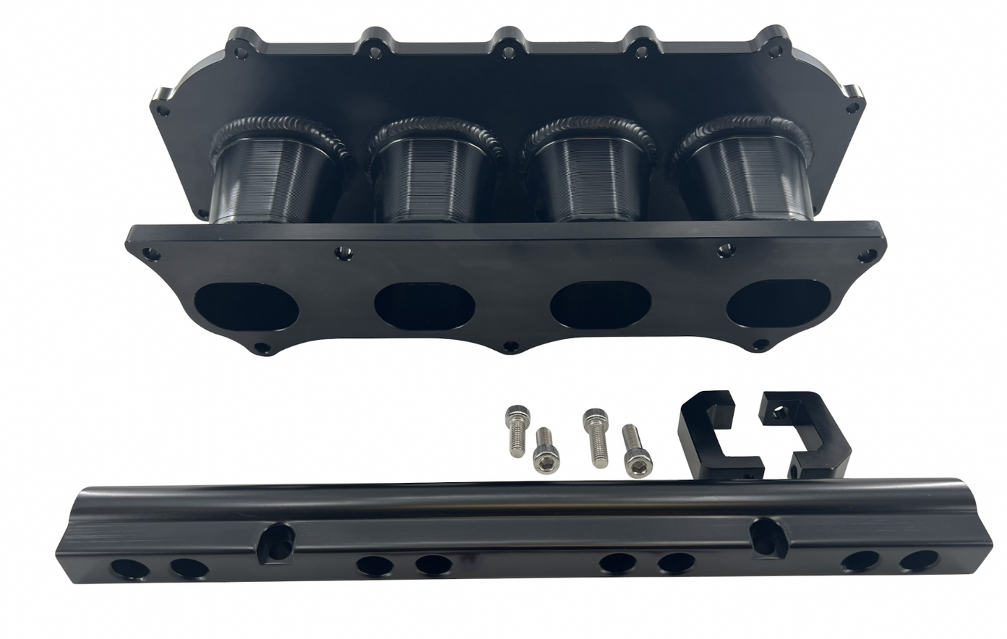 Jack Spania Racing billet K Series intake manifold adapter for Skunk2 Ultra engine parts, shown installed on engine.