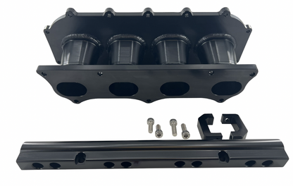 Jack Spania Racing billet K Series intake manifold adapter for Skunk2 Ultra engine parts, shown installed on engine.