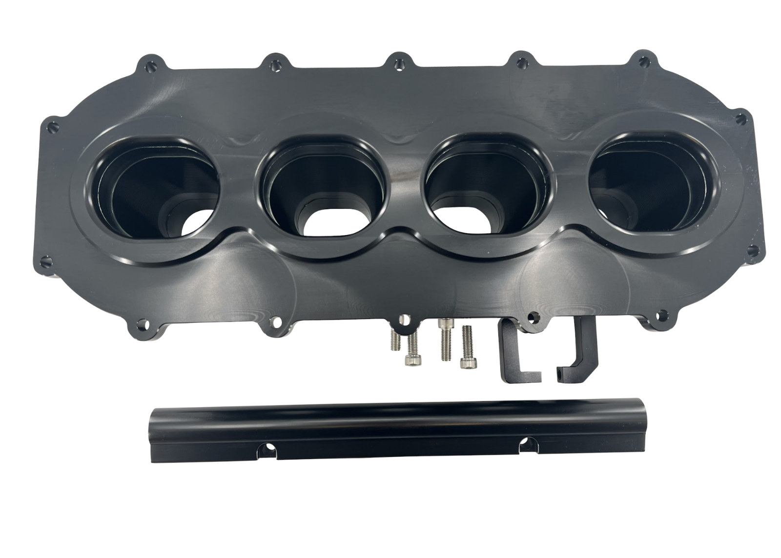 Jack Spania Racing billet K Series intake manifold adapter for Skunk2 Ultra engine parts, shown in detailed close-up.