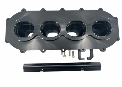 Jack Spania Racing billet K Series intake manifold adapter for Skunk2 Ultra engine parts, shown in detailed close-up.