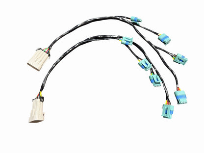JackSpania Racing GM Delphi ignition coil relocation wiring jumper harness set for LS2, LS3, LS7, LS9 engines, showing wiring connectors.
