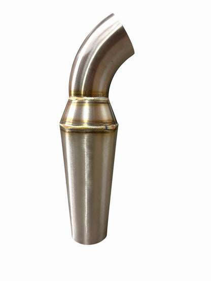Stainless steel 2.5” custom megaphone reverse cone exhaust pipe exit by JackSpania Racing, designed for performance vehicles.
