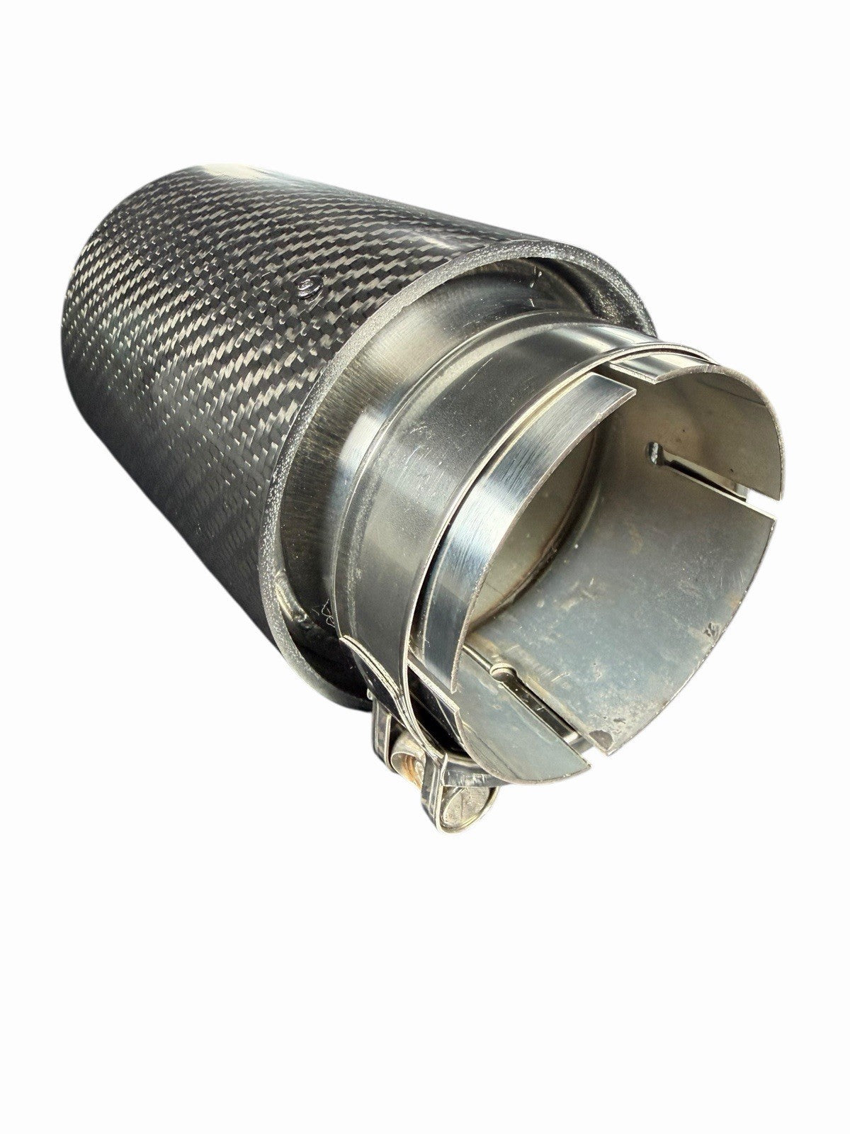 Gloss resonated carbon fiber exhaust pipe tip, 3-inch M Performance style, by JackSpania Racing, showcasing sleek black carbon fiber finish.