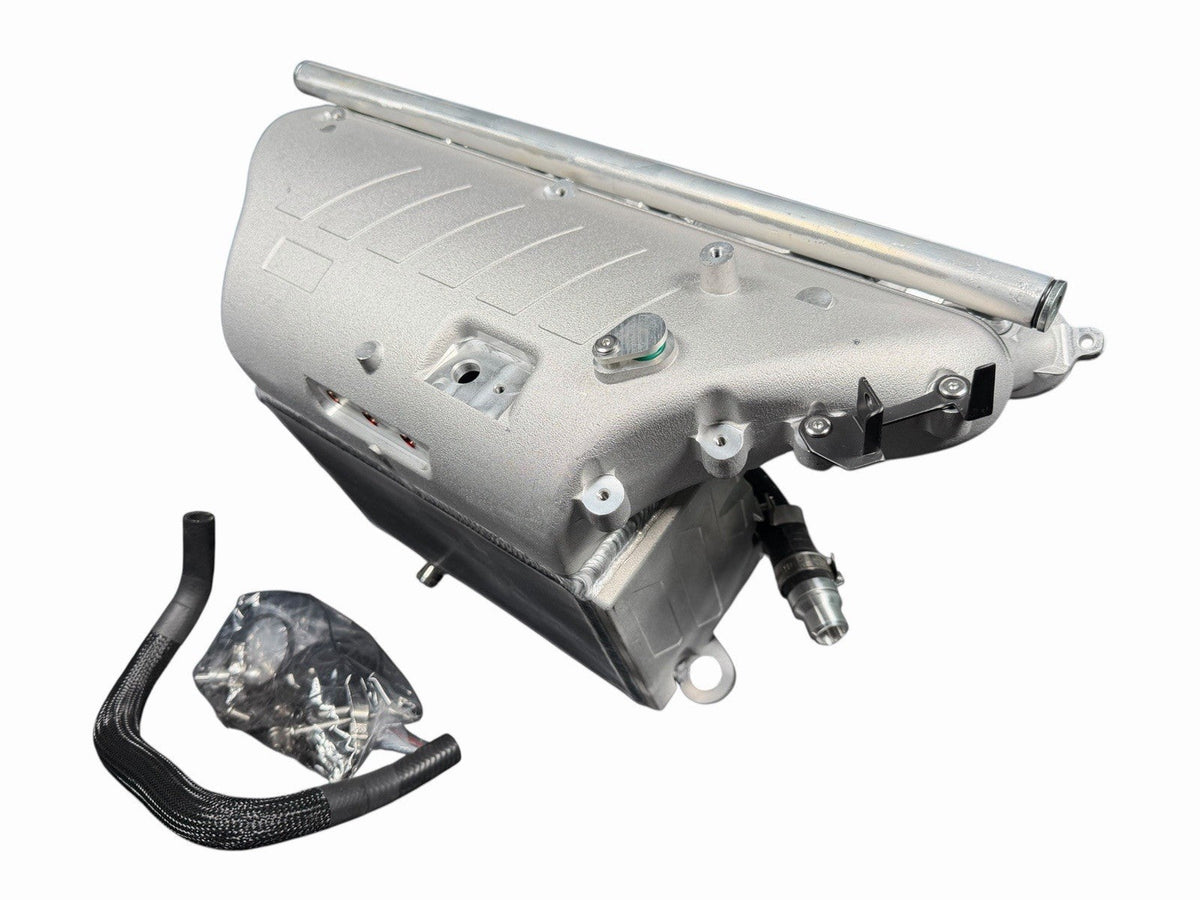 Cast aluminum charge cooler intake manifold for BMW G87 M2, G80 M3, G82 M4 S58 engine, by JackSpania Racing.