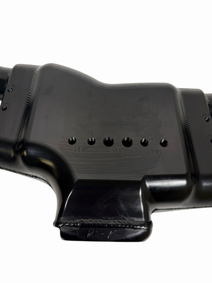 Rear facing billet intake manifold for Subaru WRX STI 2004-2021, with 64mm throttle body, by JackSpania Racing engine parts.