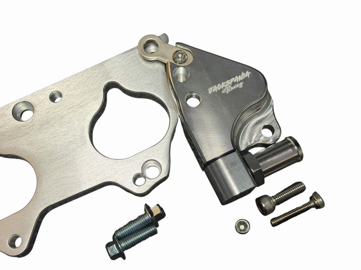 JackSpania Racing intake manifold adapter kit for K24 K24A style head to S2000 F20C F22C engines, showing the metal components.