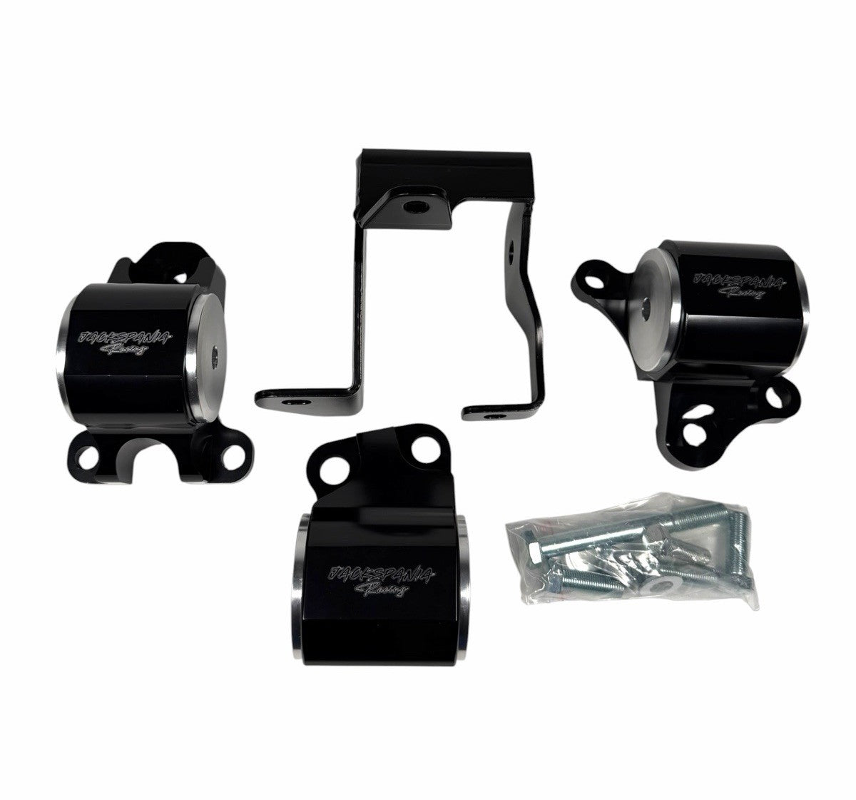 CNC solid engine mount for Honda EK Civic B16 B18 B20, JackSpania Racing B D Series engine part, metal construction, mounted on engine.
